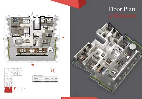 Plattegrond van 4 slaapkamers in Tonino Lamborghini Phase 3