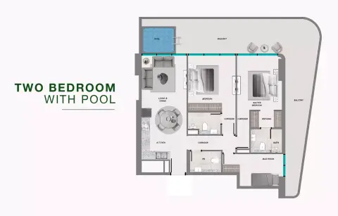 Plattegrond van 2 slaapkamers in Samana Resorts