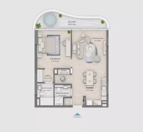 Plattegrond van 1 slaapkamer in Beach Walk Residences 4 By Imtiaz