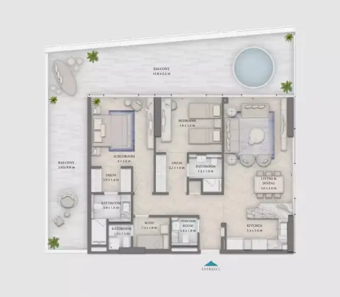 Plattegrond van 2 slaapkamers in Beach Walk Residences 4 By Imtiaz
