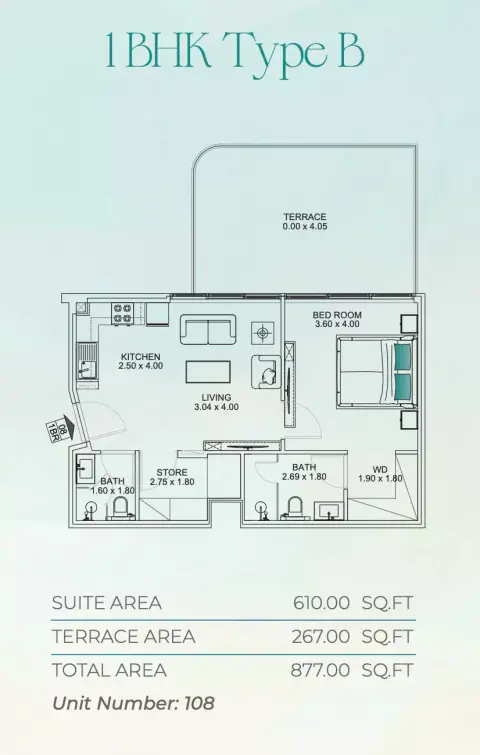 Plattegrond van 1 slaapkamer in Floarea Breeze