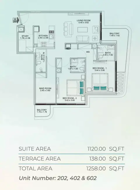 Plattegrond van 2 slaapkamers in Floarea Breeze