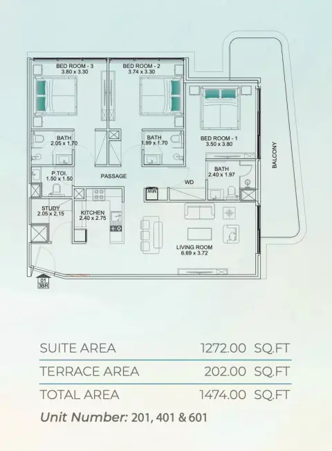 Plattegrond van 3 slaapkamers in Floarea Breeze