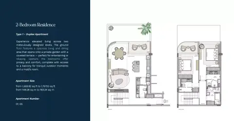 Plattegrond van 2 slaapkamers in Helvetia Marine
