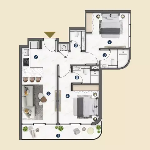 Plattegrond van 2 slaapkamers in VOXA by Pantheon