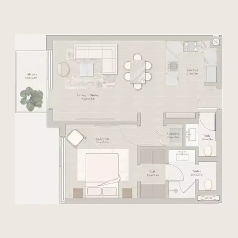 Plattegrond van 1 slaapkamer in Émerge Residences