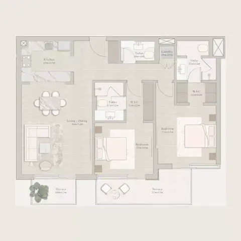 Plattegrond van 2 slaapkamers in Émerge Residences