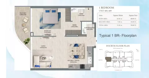 Plattegrond van 1 slaapkamer in Maravea Residences