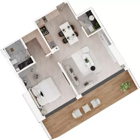 Plattegrond van 1 slaapkamer in Electra
