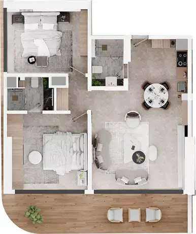 Plattegrond van 2 slaapkamers in Electra