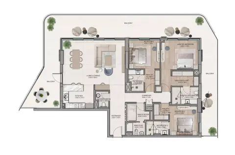 Plattegrond van 3 slaapkamers in Flora Isle