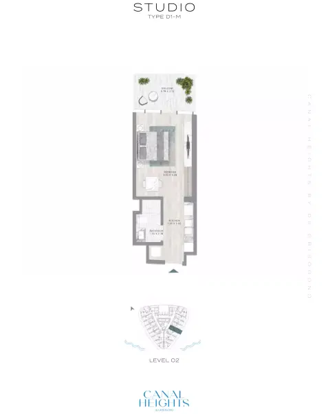 Plattegrond van Studio in Canal Heights