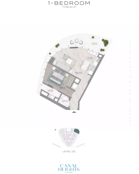 Plattegrond van 1 slaapkamer in Canal Heights
