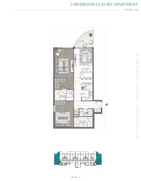 Plattegrond van 2 slaapkamers in Damac Lagoon Views
