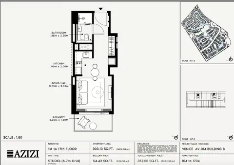 Plattegrond van Studio in Azizi Venice 14