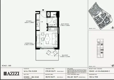 Plattegrond van Studio in Azizi Venice 14