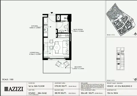 Plattegrond van Studio in Azizi Venice 14