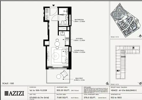 Plattegrond van Studio in Azizi Venice 14