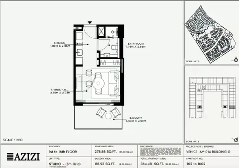 Plattegrond van Studio in Azizi Venice 14