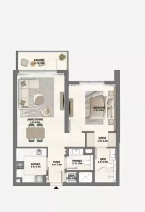 Plattegrond van 1 slaapkamer in Beachfront Gates Phase 2 By Dubai South