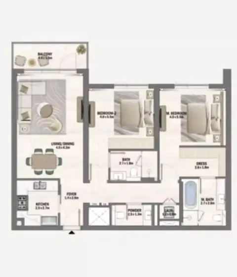 Plattegrond van 2 slaapkamers in Beachfront Gates Phase 2 By Dubai South