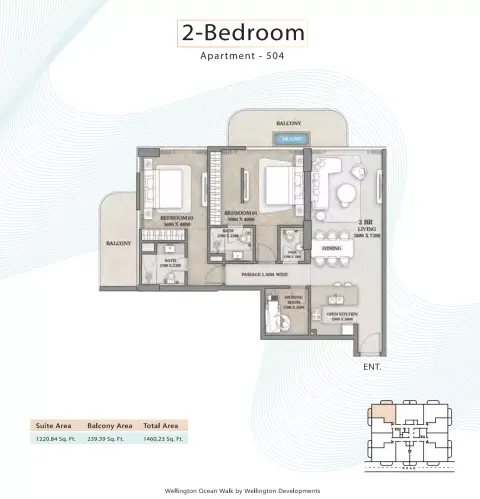 Plattegrond van 2 slaapkamers in Wellington Ocean Walk
