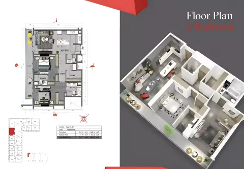 Plattegrond van 2 slaapkamers in Tonino Lamborghini Phase 2