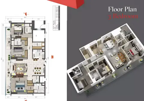 Plattegrond van 3 slaapkamers in Tonino Lamborghini Phase 2