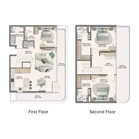 Plattegrond van 3 slaapkamers in Flow Residences