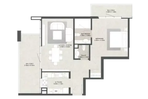 Plattegrond van 1 slaapkamer in Jamal By Aras