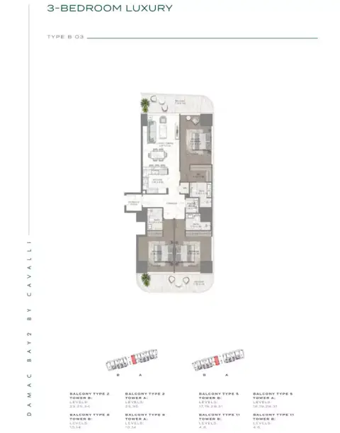 Plattegrond van 3 slaapkamers in Damac Bay 2