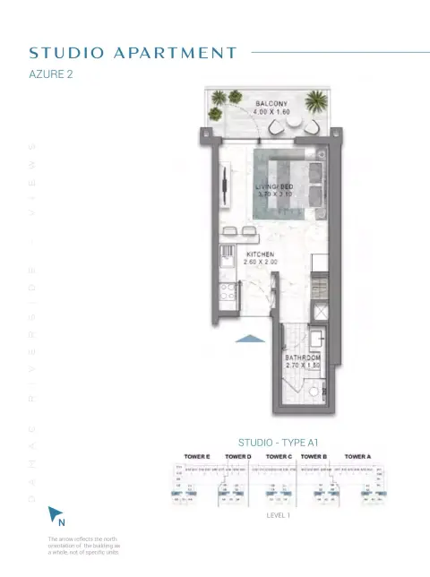 Plattegrond van Studio in Damac Riverside Views Azure 2