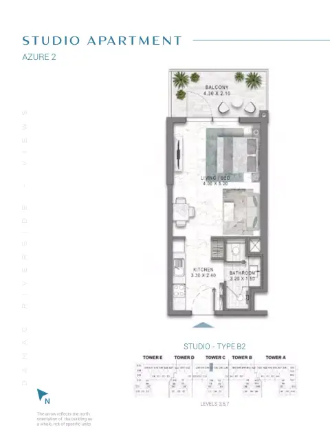 Plattegrond van Studio in Damac Riverside Views Azure 2