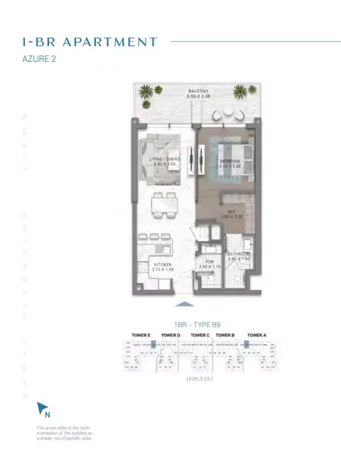 Plattegrond van 1 slaapkamer in Damac Riverside Views Azure 2
