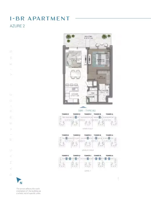 Plattegrond van 1 slaapkamer in Damac Riverside Views Azure 2