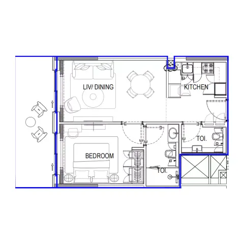 Plattegrond van 1 slaapkamer in Azizi Venice 15