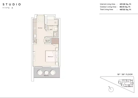 Plattegrond van Studio in One River Point