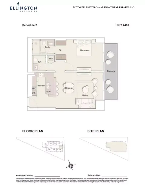 Plattegrond van 1 slaapkamer in One River Point