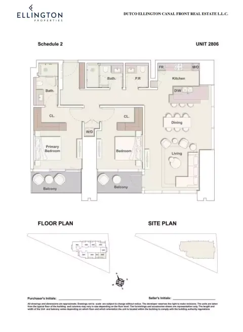 Plattegrond van 2 slaapkamers in One River Point