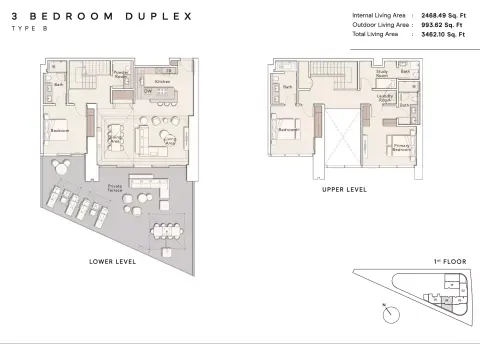 Plattegrond van 3 slaapkamers in One River Point