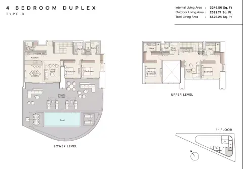 Plattegrond van 4 slaapkamers in One River Point