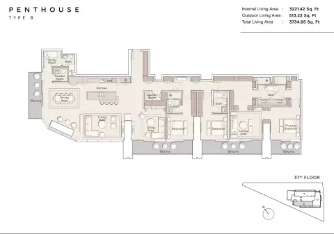 Plattegrond van 3 slaapkamers in One River Point