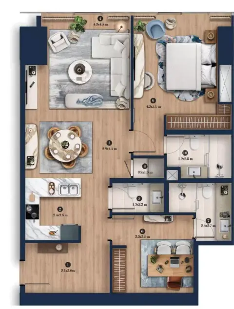 Plattegrond van 1 slaapkamer in Hilton Residences JLT