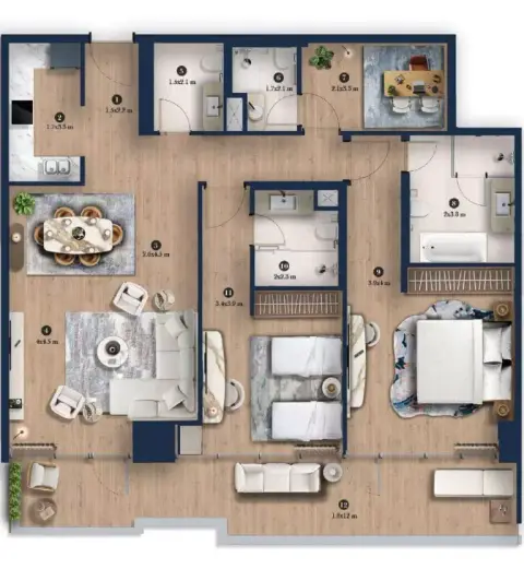 Plattegrond van 2 slaapkamers in Hilton Residences JLT
