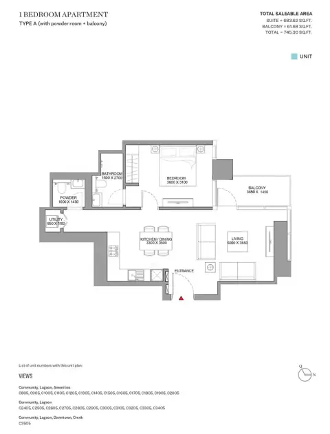 Plattegrond van 1 slaapkamer in Sobha Skyscape Aura