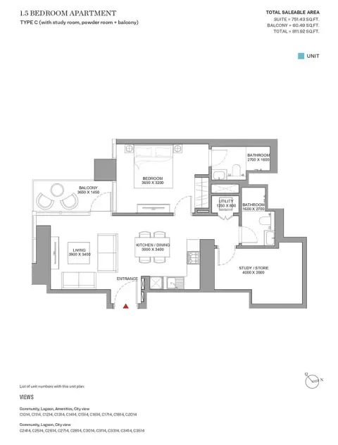 Plattegrond van 2 slaapkamers in Sobha Skyscape Aura