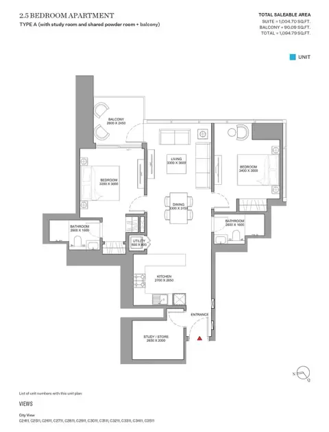 Plattegrond van 3 slaapkamers in Sobha Skyscape Aura