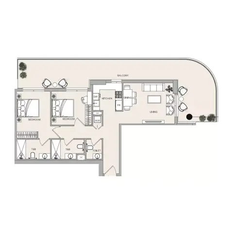 Plattegrond van 2 slaapkamers in ELAR1S Sky