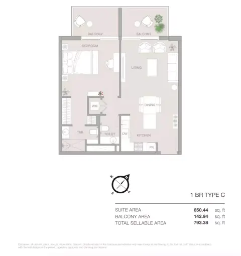 Plattegrond van 1 slaapkamer in Essenlife
