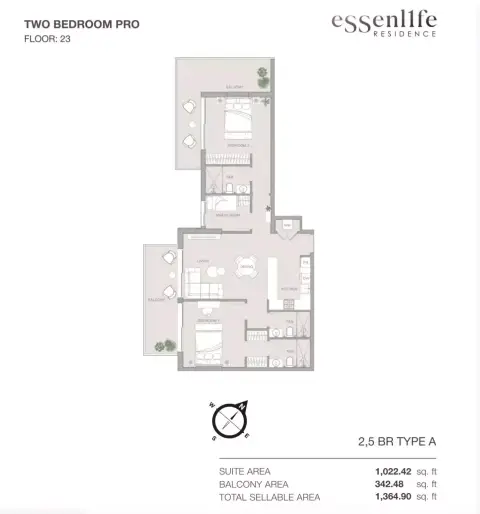 Plattegrond van 3 slaapkamers in Essenlife
